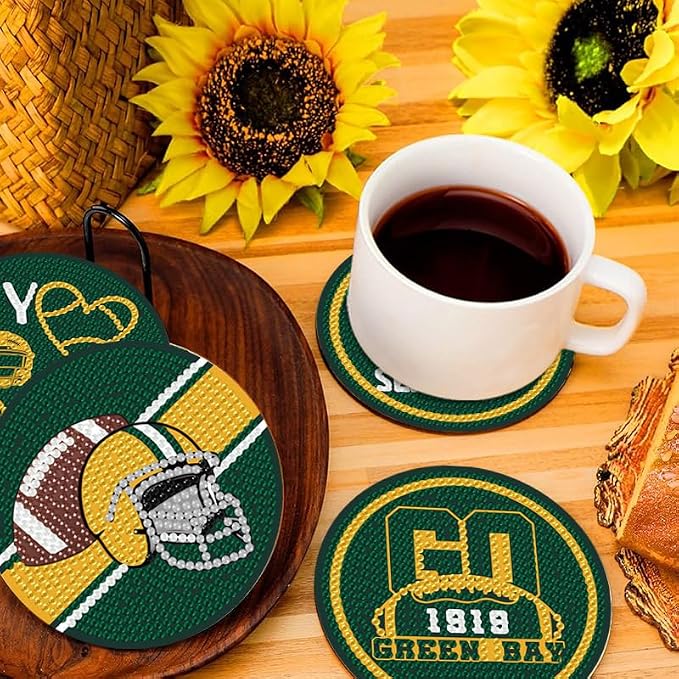 Bartogro 8 Pcs Diamond Painting Coaster Kits, DIY Football Diamond Art Coasters - Image 5