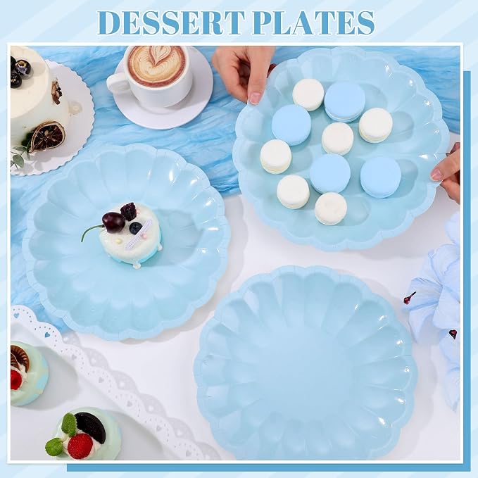 NatNarr 30 Pcs Light Blue Paper Plates 9.5 In Blue Plates Disposable | Heavy - Image 5