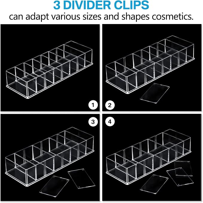 4 Pcs Acrylic Makeup Compact Organizer Detachable 8 Spaces Clear Vanity Drawer - Image 3