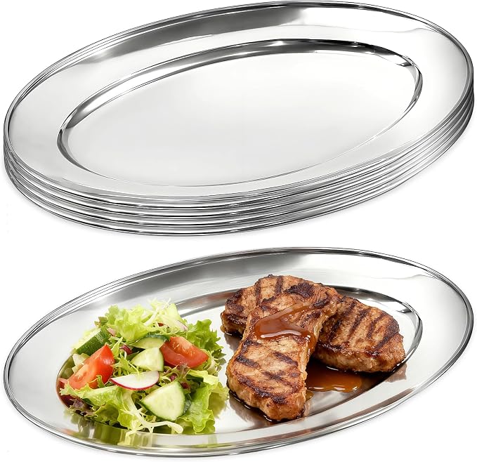 6 Packs Stainless Steel Oval Platter, Metal Plates, Oval Aluminum Platter by Zmpkhba