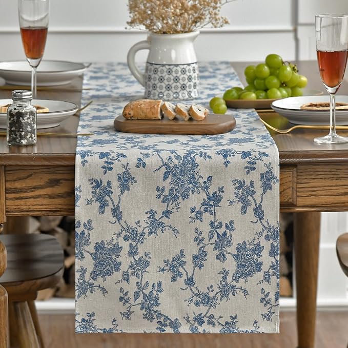 Artoid Mode Dark Grey 13x36 Inch Chinoiserie Table Runner | Monochrome sketch by ArtoidMode