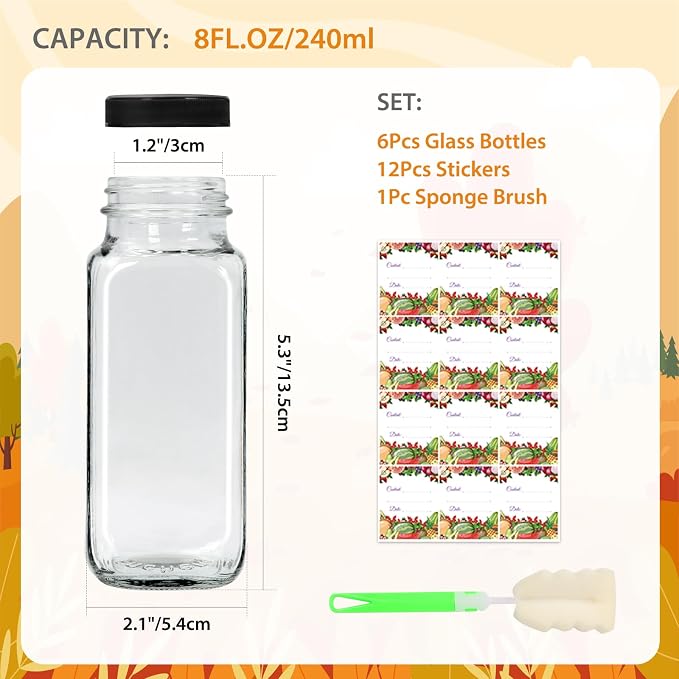 AuroTrends 8 oz Glass Juicing Bottles 6-Pack - Image 4