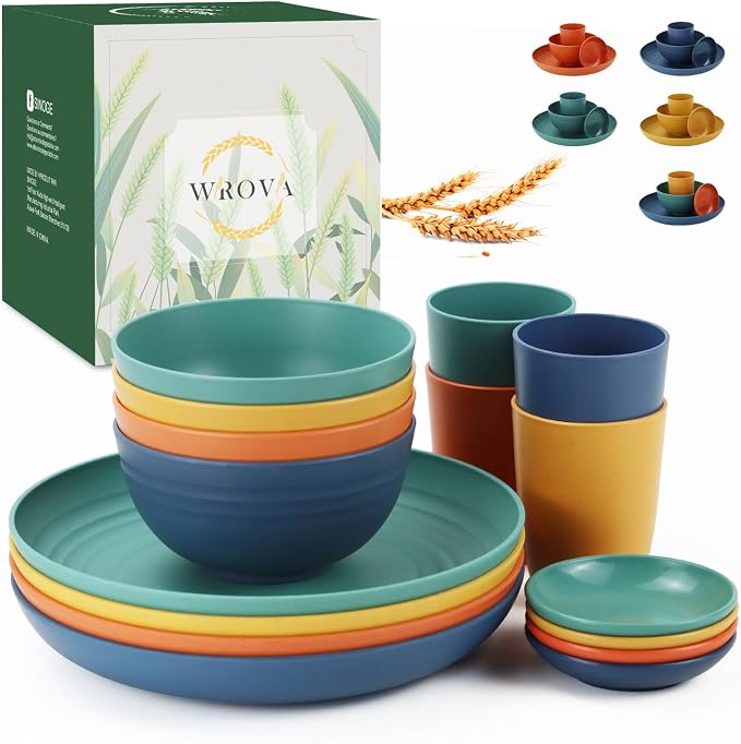 Wheat straw plates and bowls sets of 16 by WROVA
