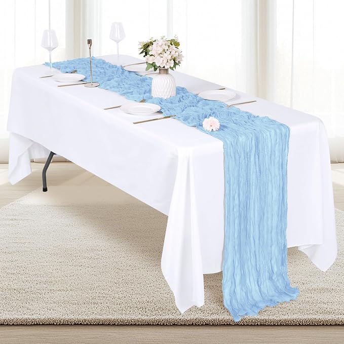 6 Pack Baby Blue Cheesecloth Table Runner 17x108 Inch Semi Sheer Boho Gauze - Image 3