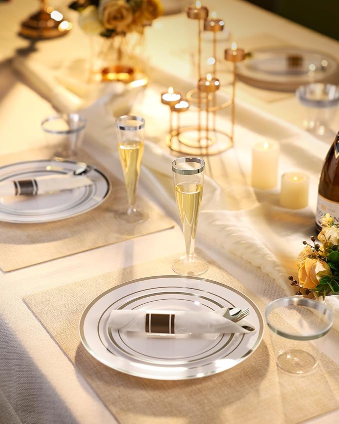 320 PCS Disposable Silver White Plastic Dinner Plate - Image 7