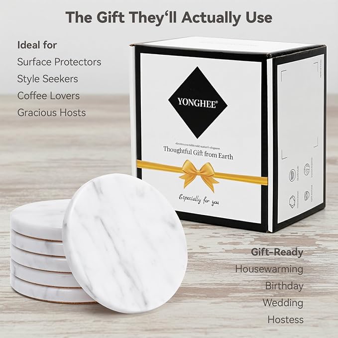 Soft White Marble Coasters Set of 6, Modern Elegant Drink Coasters - Image 6
