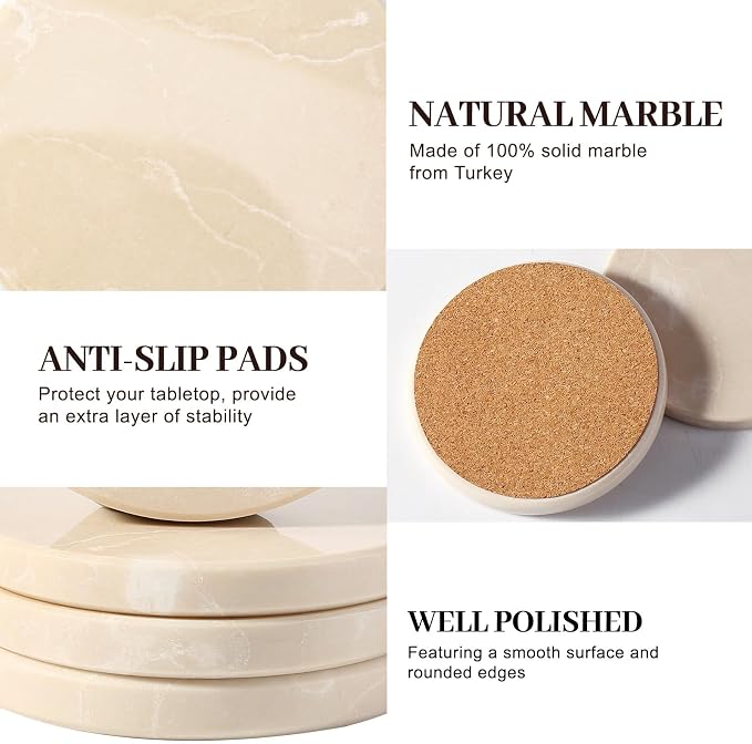 Marble Coaster Set of 4, Round Coasters, Marble Coasters - Image 4