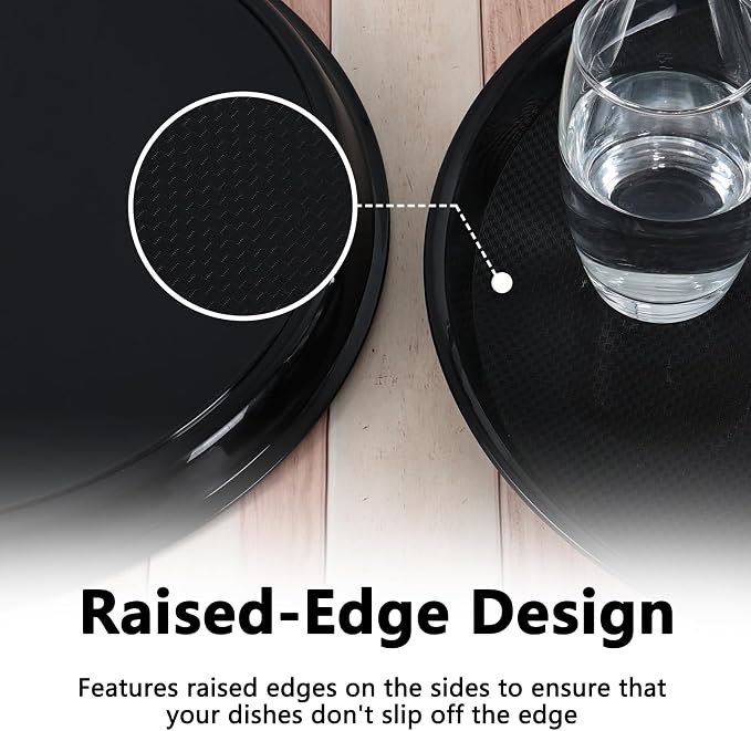 6-Pack Plastic Serving Trays, 13.5 in Round Non-Slip Trays | Black Restaurant - Image 4