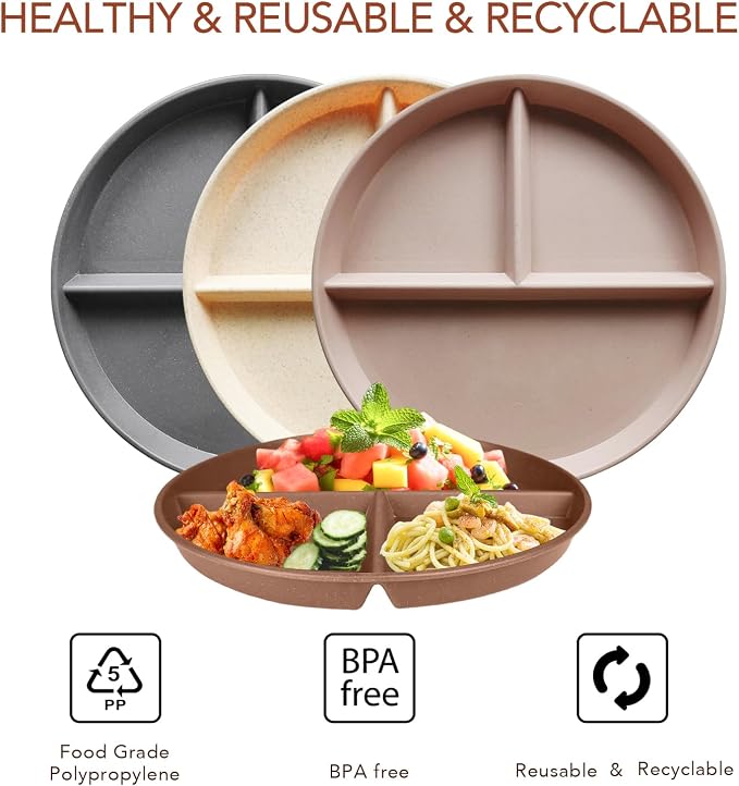 9 Inch 4PCS Unbreakable Portion Control Plates, Divided Plates - Image 4