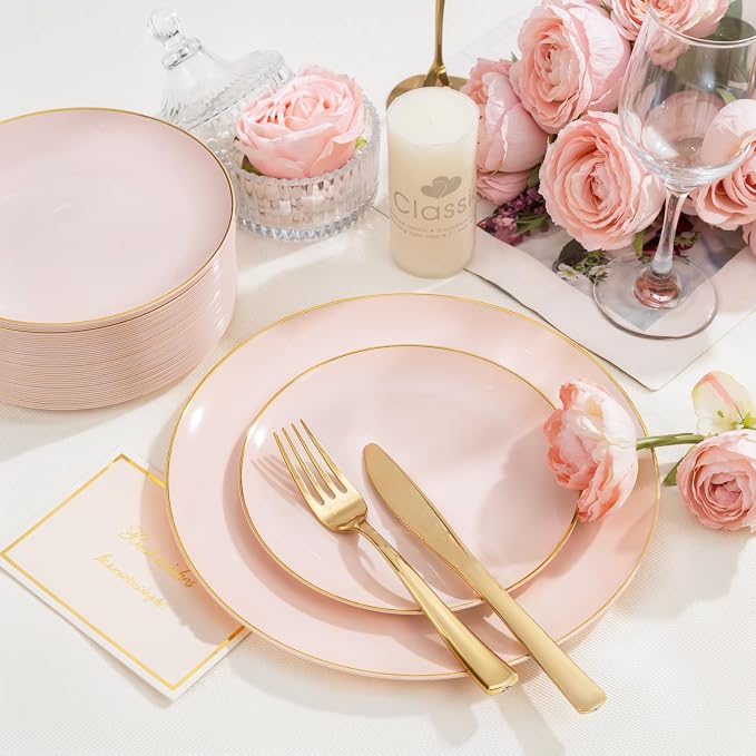 PULOTE 200Pieces Pink Plastic Plates - Image 7