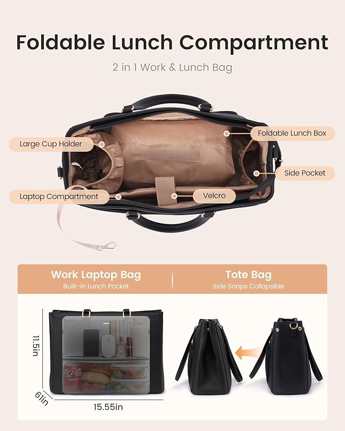 LOVEVOOK Lunch Tote Bag for Women, 3 in 1 Work Bag - Image 6
