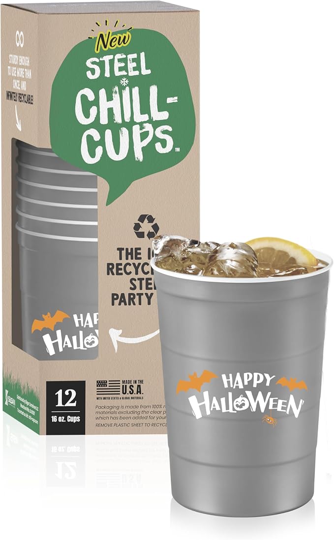 Steel Chill Cups 16 oz. Reusable Party Cups, Happy Halloween, 100% recyclable by SteelChillCups