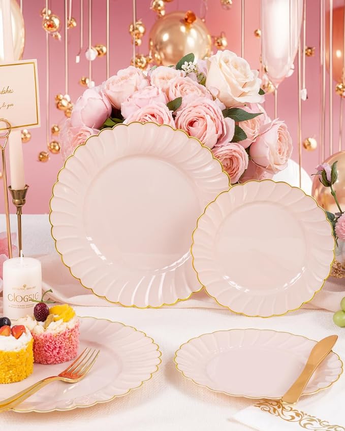 YOUBET 175PCS Pink Scalloped Plastic Plates - Image 5