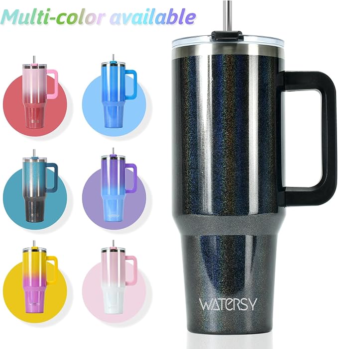 30 oz Shiny Tumbler with Handle and Straw, Stainless Steel Tumbler with Lid and - Image 6