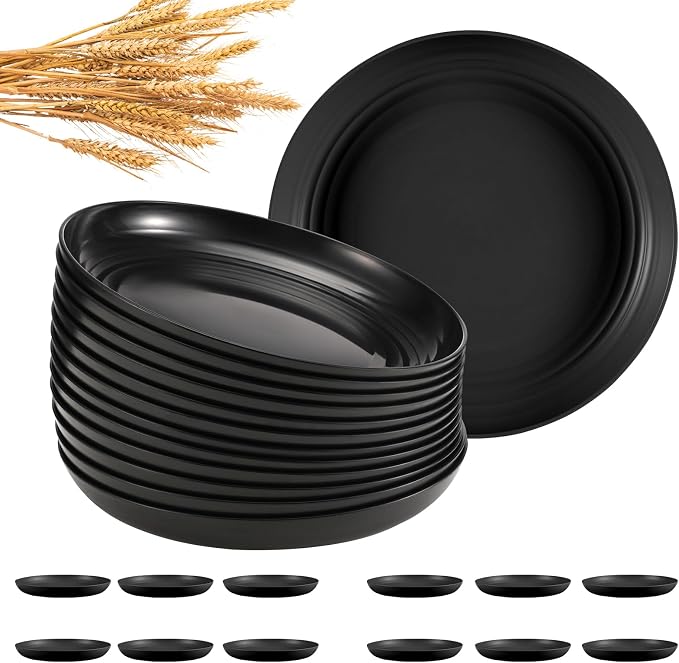 HEYCOME 12 Pcs Unbreakable Deep Dinner Plates Set, 10 inch Reusable Plastic by StayHealthyStayHappy