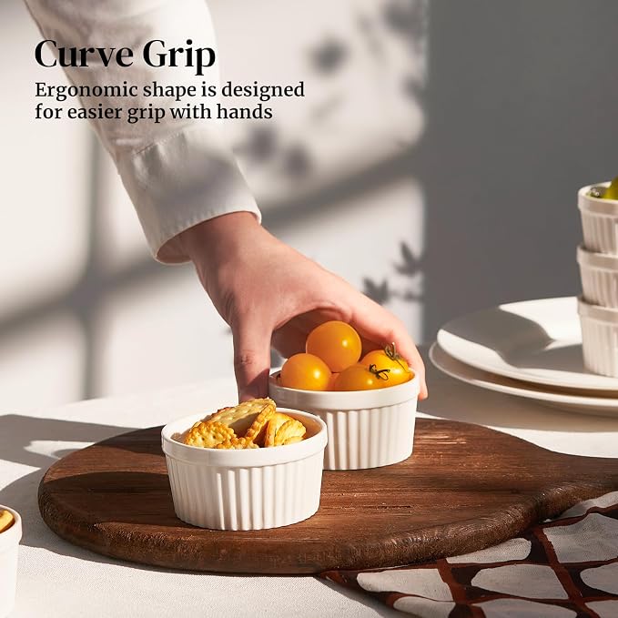 DOWAN Ramekins 6 oz Ceramic Ramekins Set of 6, Oven Safe Souffle Dishes - Image 8