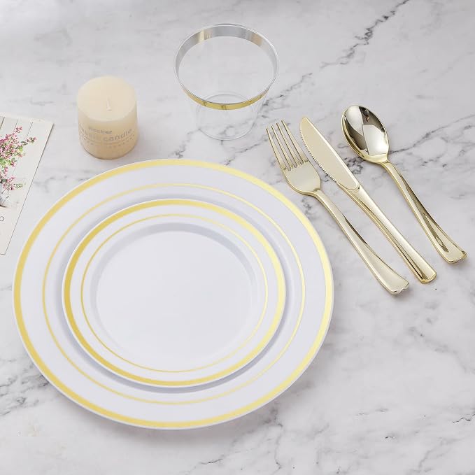 BESTVIP 300PCS Plastic Dinnerware Set, Anniversary, Includes: Dinner Plates - Image 5