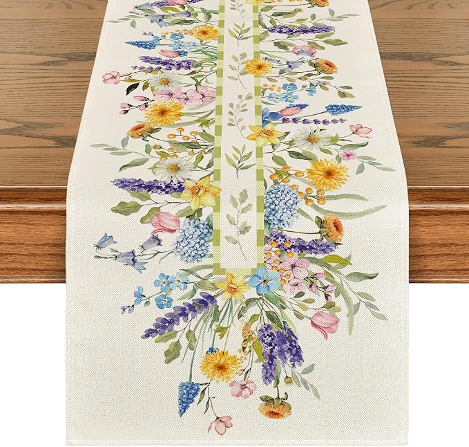 Artoid Mode Bloom Flowers Florals Lavender Summer Table Runner, Seasonal Spring by ArtoidMode