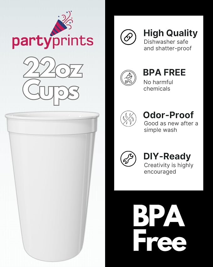 PartyPrints 10 Pack 22 oz White Reusable Blank Plastic Cups, Colored Plastic - Image 2