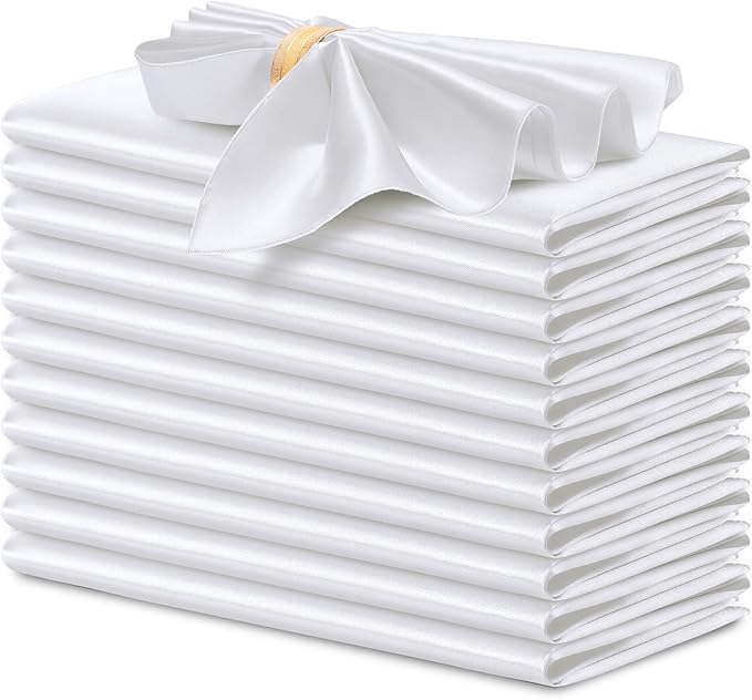 P Pothuiny 12 Pcs White Satin Napkins 17 x 17 Inch, Satin Cloth Napkins | by P+Pothuiny