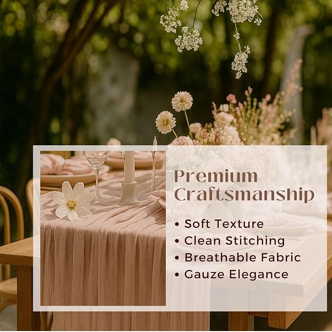 6 Pack Dusty Pink 10FT Cheesecloth Table Runners –120 Inch Blush Gauze Boho - Image 3