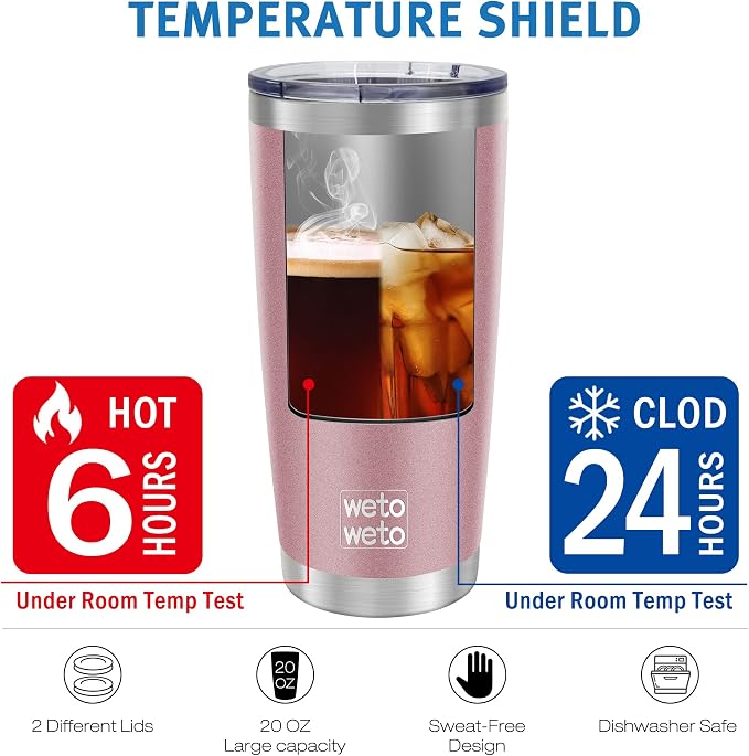 WETOWETO 20oz Insulated Stainless Steel Tumbler, Double Wall Vacuum Travel - Image 5