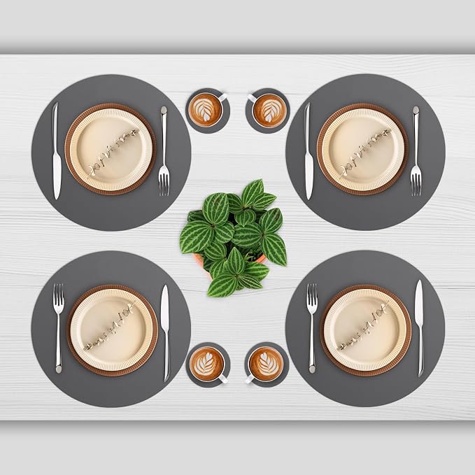 Myir JUN 15 Inches Round Placemats Set of 6 Faux Leather Place Mats | - Image 2