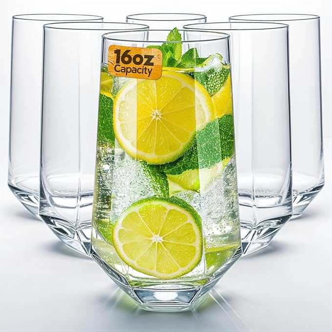 WARMEST SPIRIT Crystal Beverage Glasses- Set of 6- Hexagon Design – 16oz Beer by WARMEST+SPIRIT