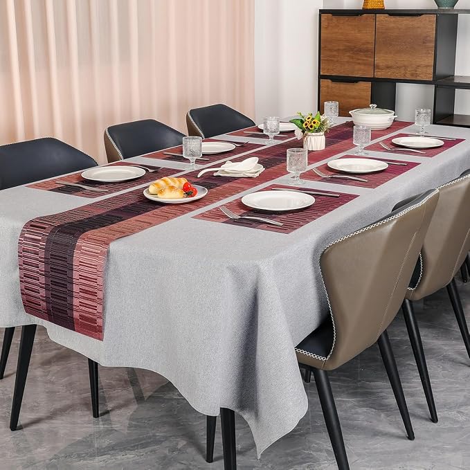Table Runner 88 Inches Long, Vinyl Woven Farmhouse Table Runners | Washable - Image 6