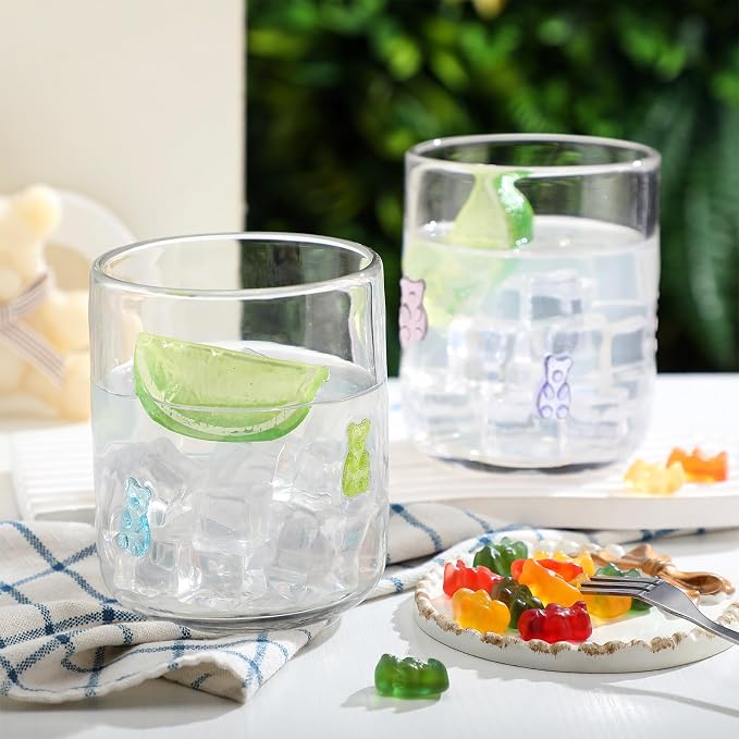 SiliFine 2 Pcs Bear Icon Juice Glasses - 14oz Candy Bear Stemless Wine Drinking - Image 3