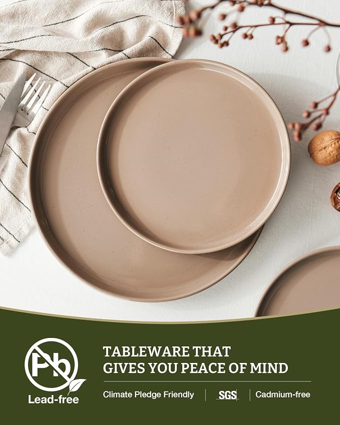 Famiware Milkyway 12-Piece Stoneware Dinnerware Set, Cinnamon Brown | Plates - Image 6