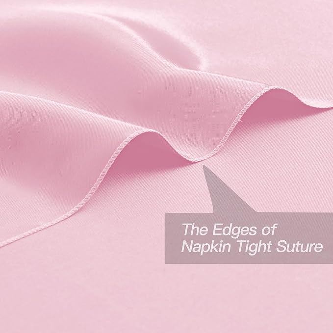 P Pothuiny 50 Pcs Pink Satin Napkins 17 x 17 Inch, Satin Cloth Napkins | Square - Image 3