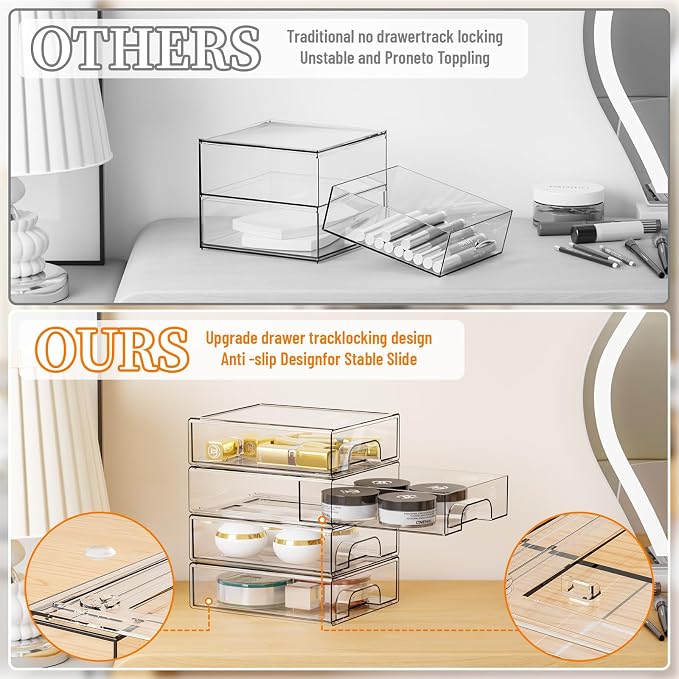 2.2'' Tall Small Clear Stackable Storage Drawers, 6 Pack Stacking Acrylic - Image 4
