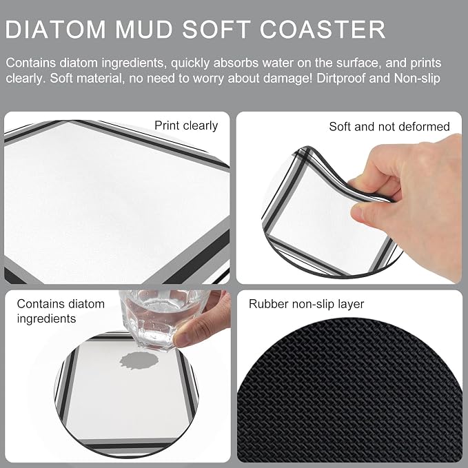 Black Gray Grid Coasters Set of 6, Absorbent Coasters - Image 9