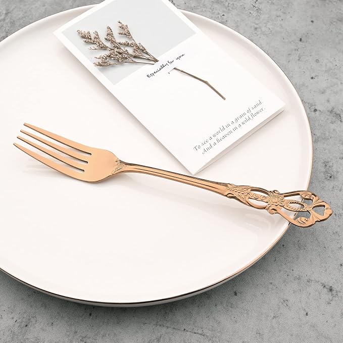 Mirror Polished Copper Silverware Set, 24-Piece 18/10 Stainless Steel Rose Gold - Image 4