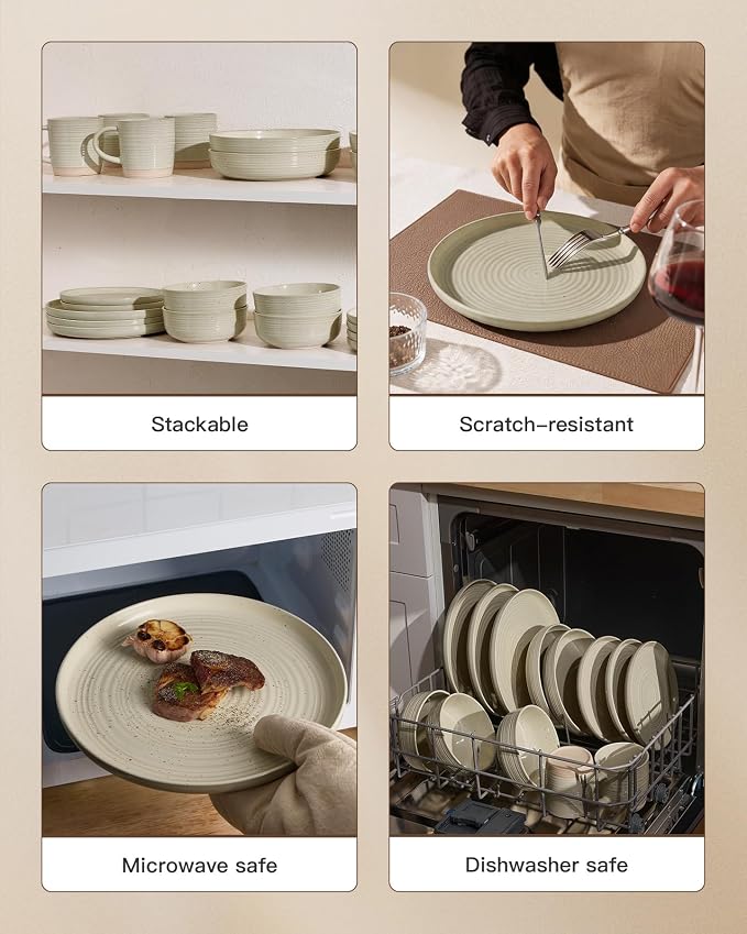 Stoneware Dinnerware Set for 6, Chip & Scratch Resistant, Microwave & - Image 5