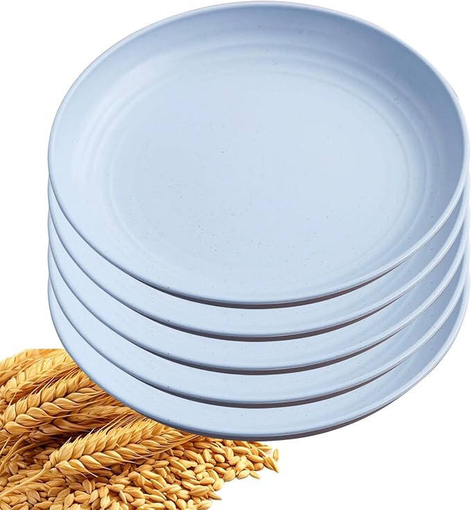 5Pcs Dinner Plates Wheats Straw Plates Set Unbreakable Reusable, Lightweight by Unknown