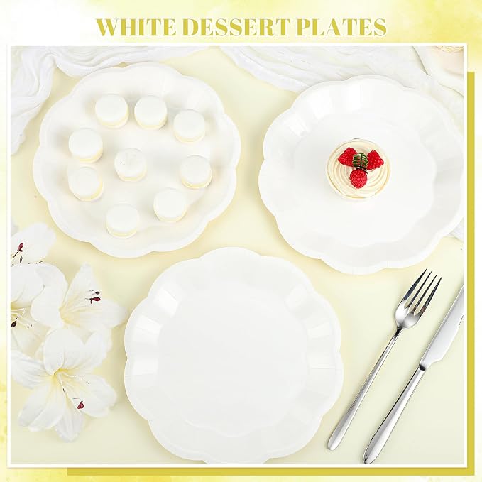 NatNarr 30 Pcs White Paper Plates 7 Inch Scalloped Small Dessert Plates | - Image 5