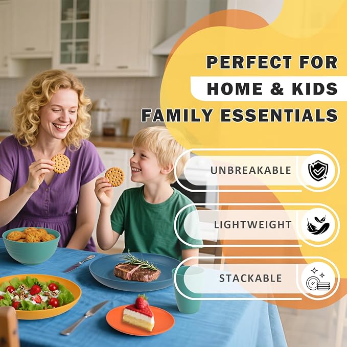 Wheat Straw Dinnerware Sets, Plates and Bowls Sets Unbreakable & Microwave Safe - Image 7