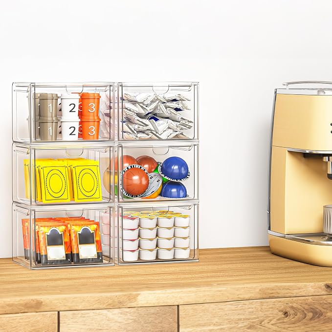 6-Pack Stackable Acrylic Storage Drawers, Small | Smooth-glide drawers - Image 4