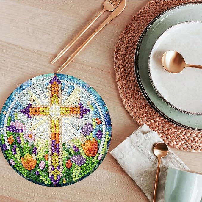 8 Pcs Christ Cross Diamond Art Coasters Kits 4x4 inch | Religion Diamond - Image 6