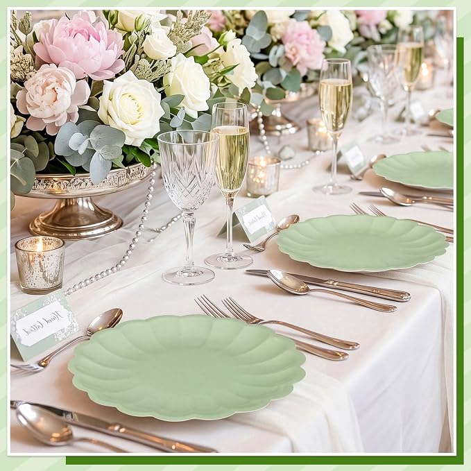 30 Pcs Sage Green Paper Plates 7.5 Inch Shell Edge Plates Disposable | Green - Image 5