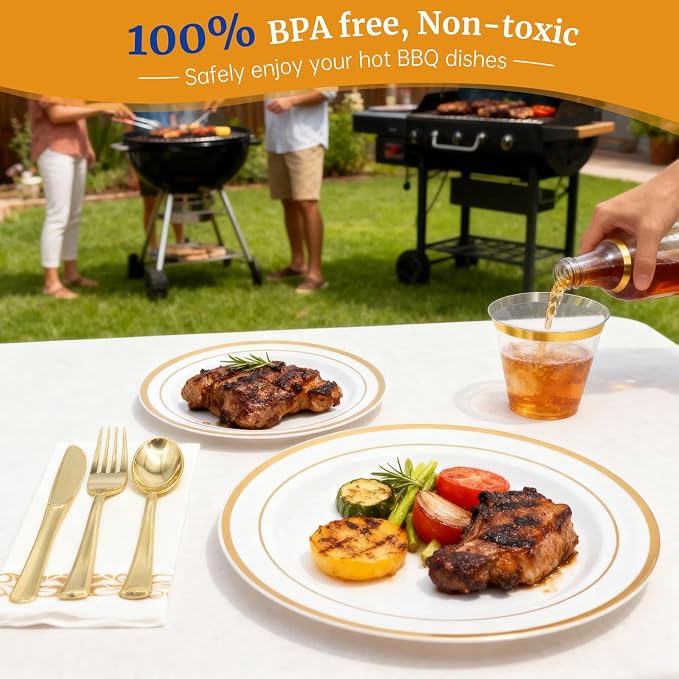AIRE Gold White Plastic Plates Set, leakproof non-bending, heavy-duty leakproof - Image 4