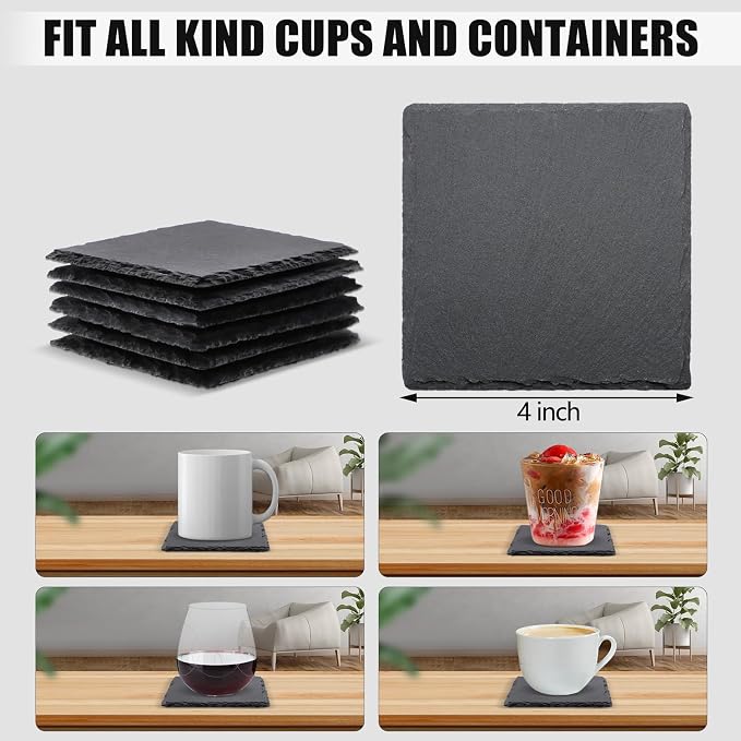 VIBRATITE 6 Pack 4 Inch Square Black Slate Drink Coasters | Laser Engraving - Image 2