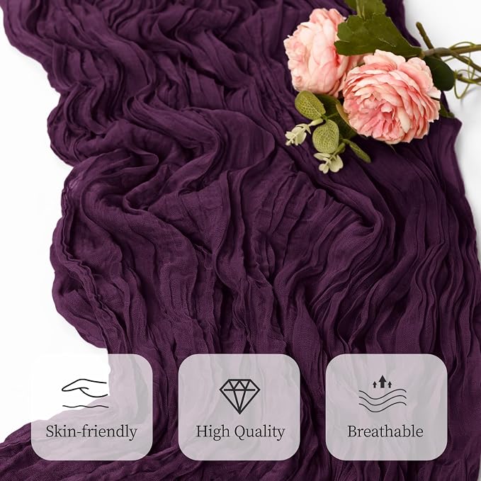 12 Pack Dark Purple Cheesecloth Table Runner 17x108 Inch Semi Sheer Boho Gauze - Image 6