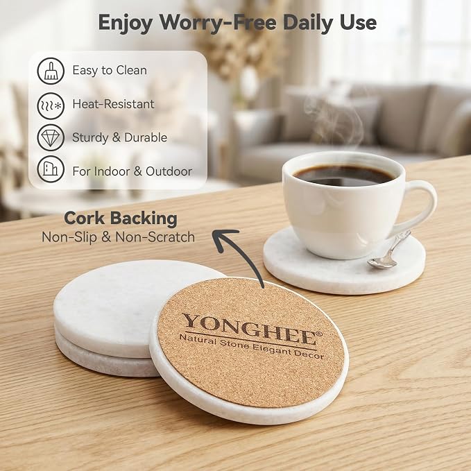 Pure White Marble Coasters Set of 4, Elegant ICY Crystal Coasters - Image 5