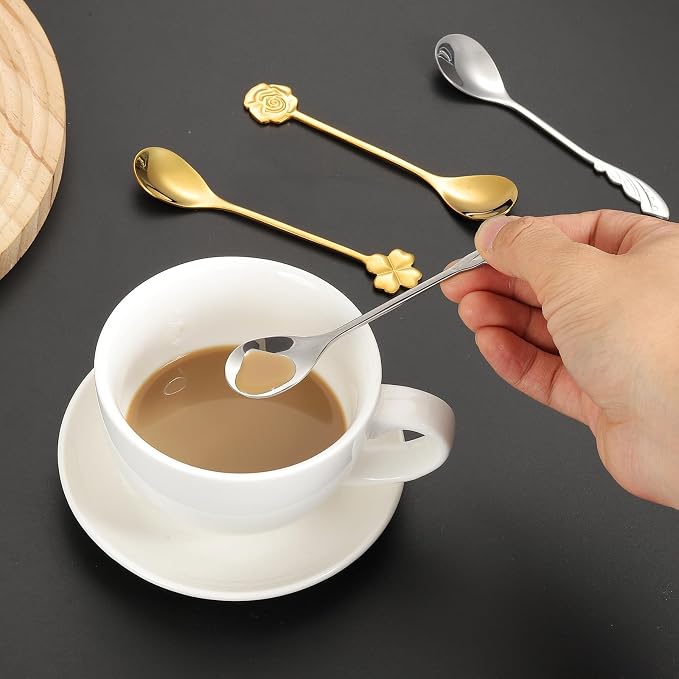 PATIKIL 4pcs Coffee Spoons, Four Leaf Grass Tea Spoons 304 Stainless Steel - Image 6