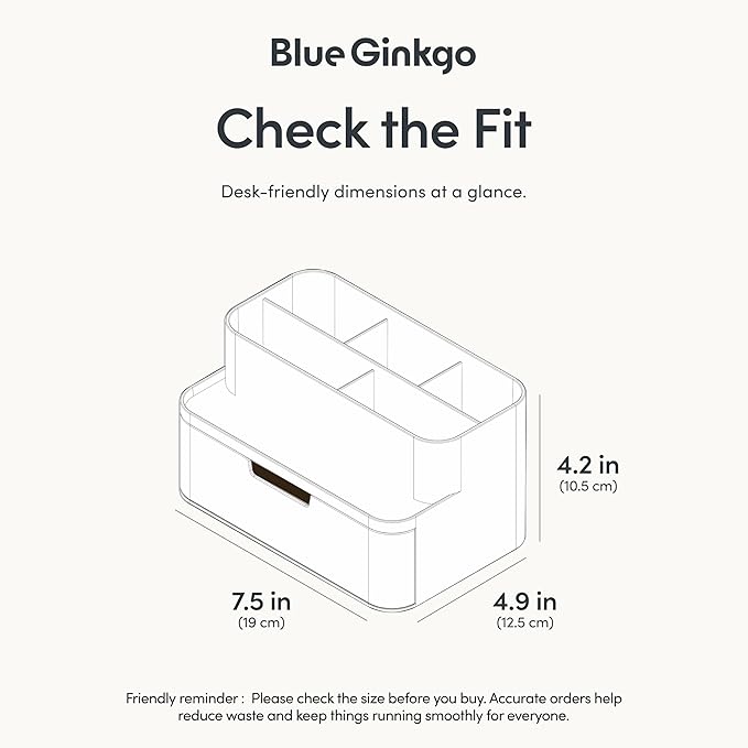 BLUE GINKGO Compact Desk Organizer, Made in Korea | 5 Compartments. Half - Image 3