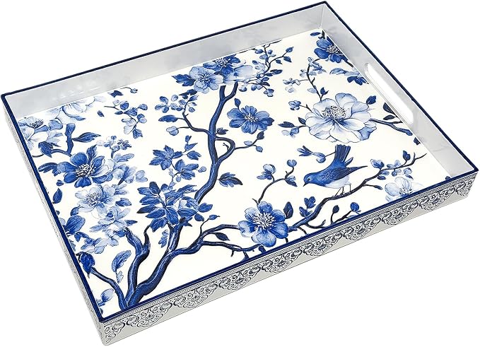 Serving Tray with Handles, 15.7 * 11.8 inches, Plastic Ottoman Tray with by PDUHKO