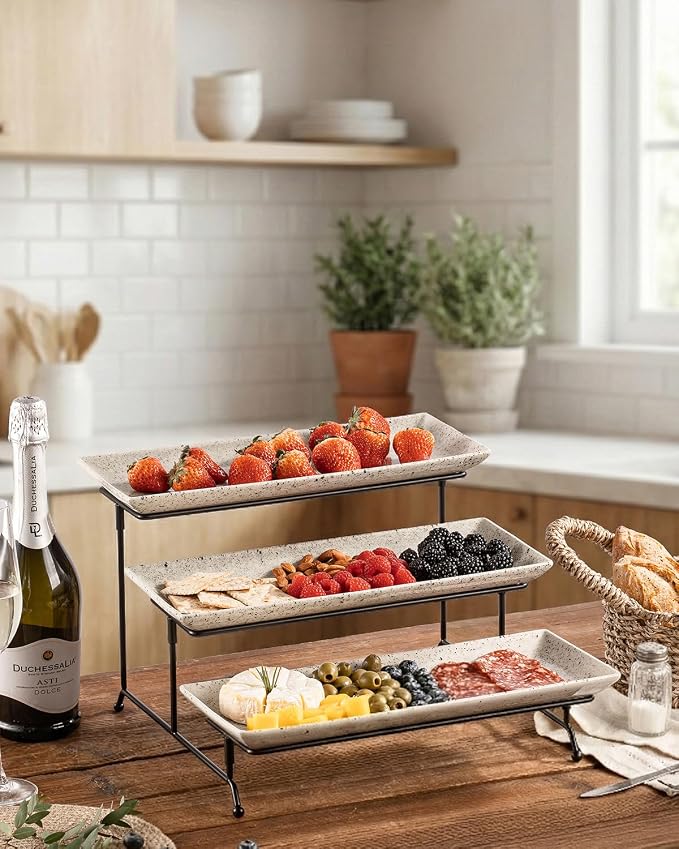 LAUCHUH 3 Tier Serving Trays for Party, Porcelain Tiered Serving Tray Stand | - Image 7